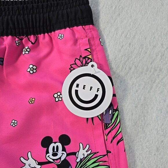 Disney Neff Mickey Mouse Mens Pink Small Drawstring Swim Shorts - Picture 5 of 9